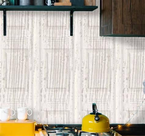 Wood Paneling Effect Kitchen Themed Wallpaper Tenstickers