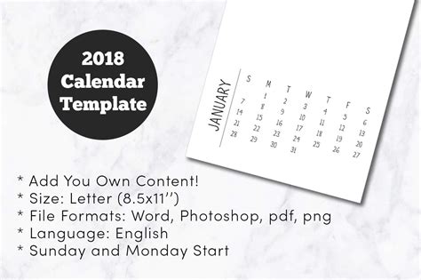 Each page of the month displays holidays and observances in malaysia to keep track of important events. 2018 Minimal Calendar Template ~ Templates ~ Creative Market