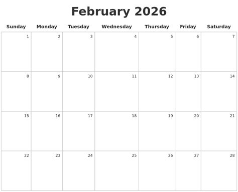 February 2026 Make A Calendar