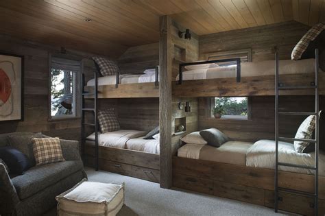 Jennifer Robin Interiors Rustic Lake Houses Cabin Bunk Beds Wood Bunk Beds