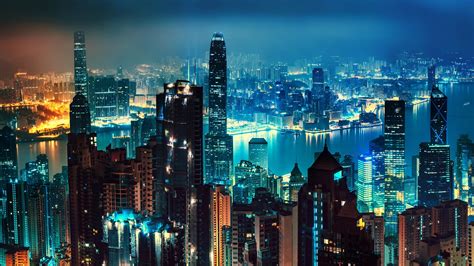 Fonds Décran Vue De Nuit The Ville Hong Kong Gratte Ciel Lumières