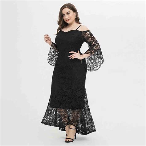 Plus Size Prom Dresses Black Lace Evening Gown With Sleeves Apricus
