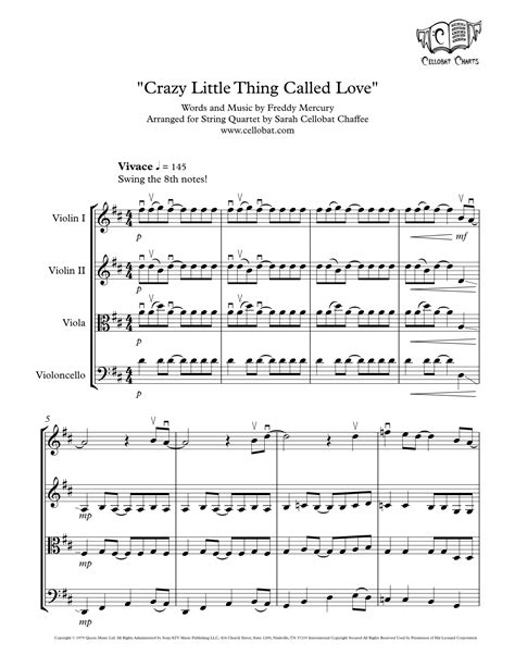 Crazy Little Thing Called Love Arr Sarah Cellobat Chaffee Sheet Music Queen String Quartet