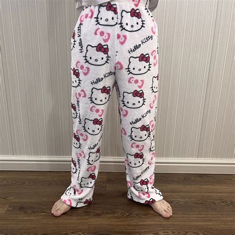 Kawaii Hello Kitty Sanrio Anime Cartoon Coral Fleece Pajama Pants Soft