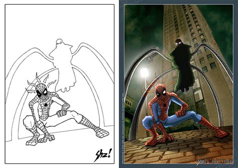 Octopus controls four adamantium tentacles via a permanently attached harness that encircles his lower chest and waist. Spiderman vs Doc Octopus by shezo-rk on DeviantArt