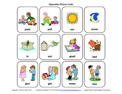 Testy Yet Trying Free Mini Set Of Opposites Picture Cards
