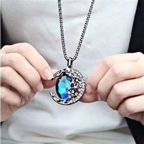 The Vampire Diaries Necklace Vintage Long Blue Imitation Gemstone Moon