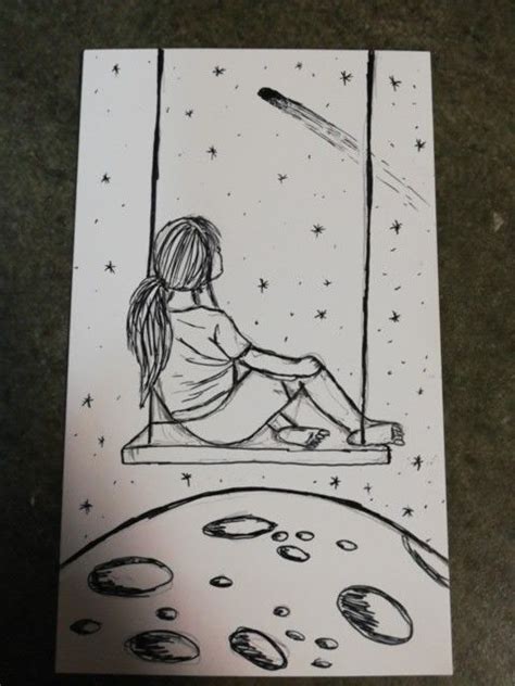 Loretta en su mundo, niña en columpio, lápiz y tinta | Pintura y dibujo