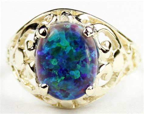 Created Green On Blue Opal 10ky Gold Ring R004 Etsy Blue Opal