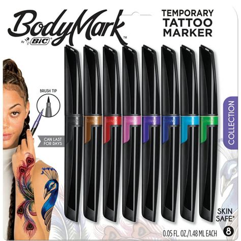 Bic Bodymark Temporary Tattoo Marker Assorted Colors 8 Count For
