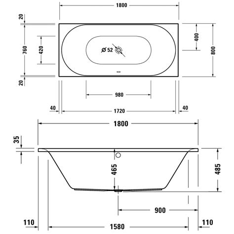 Duravit D Neo 1800mm X 800mm Rectangular Double Ended Bathtub With