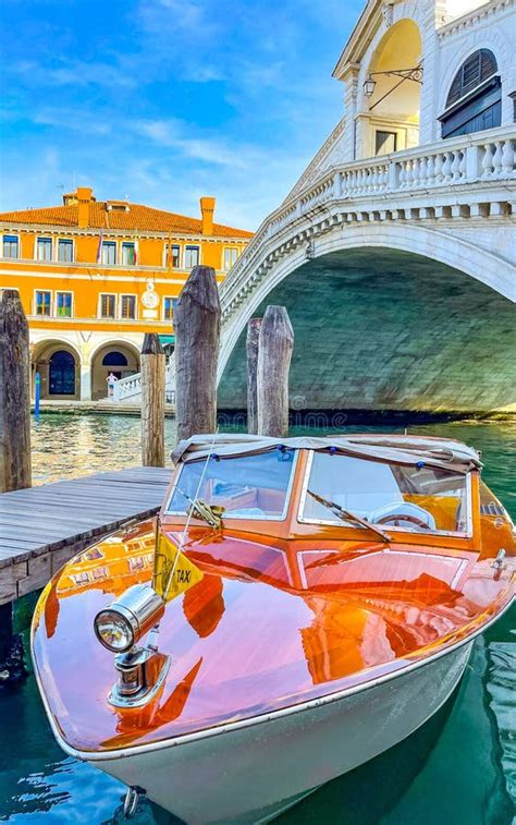 Water Taxi Boat Near Rialto Bridge In Venice Italy Stock Image Image
