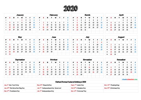 2020 Yearly Calendar Template Word 12 Templates