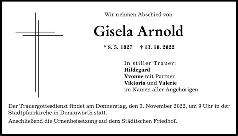 traueranzeigen von gisela arnold augsburger allgemeine zeitung