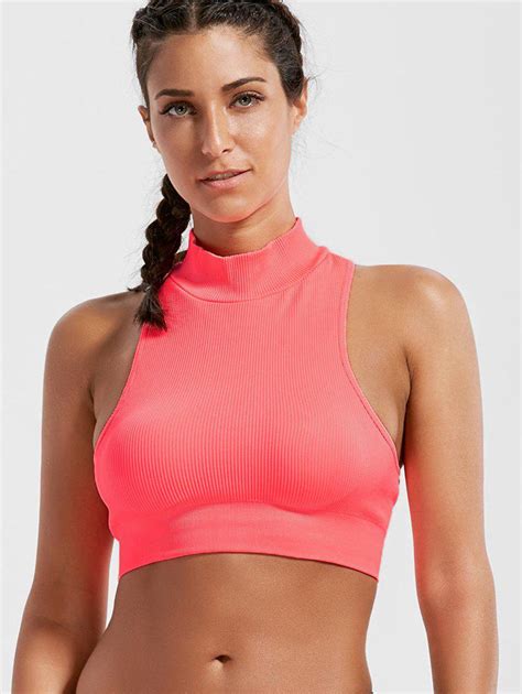 19 Off 2021 Padded High Neck Crop Sports Bra Top In Bright Pink Zaful