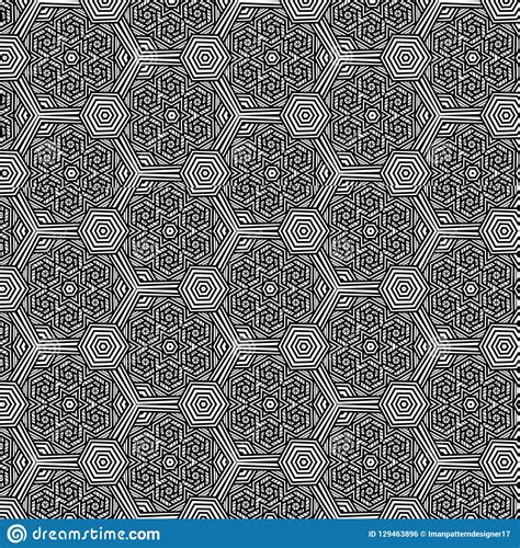 Intricate Decorated Black And White Hexagons Repeating Pattern Stock