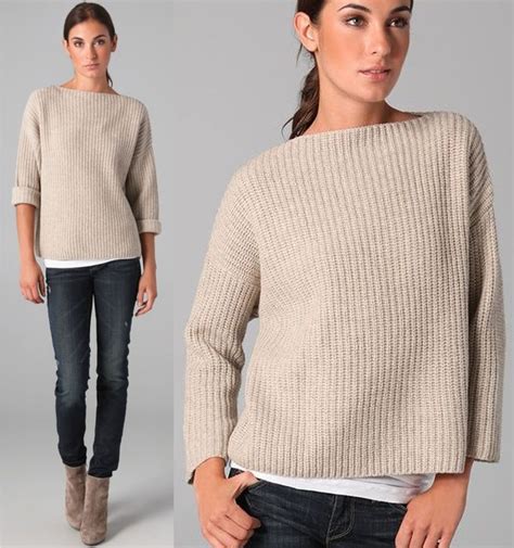 vince chunky boatneck sweater yak wool oversize ribbed knit slouchy oatmeal crop vince