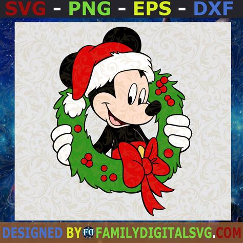 #Mickey Mouse Wreath Christmas SVG PNG EPS DXF, Mickey Santa Christmas
