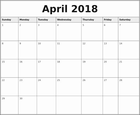 6 Blank Calendar Template April 2018 Sampletemplatess Sampletemplatess