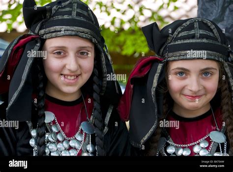Young traditionally dressed Georgian girls, Sighnaghi, Georgia Stock ...