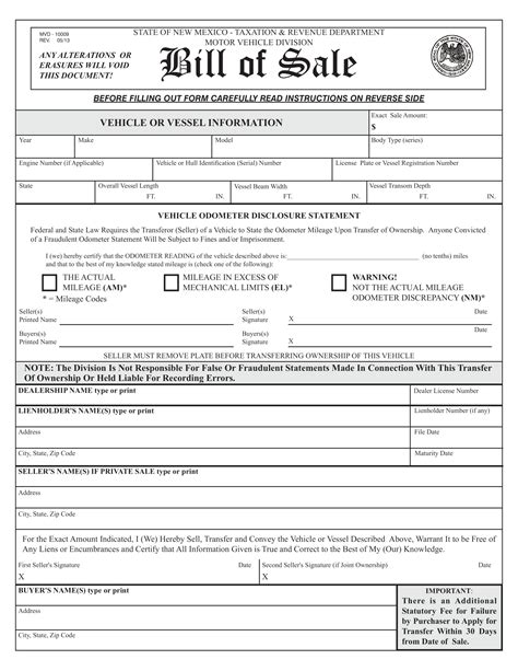 Application for vehicle ownership transfer should be submitted to the rto where it was registered. Free New Mexico Car Bill of Sale Template | Fillable Forms