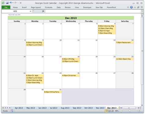 Excel Calendar Template Monthly Calendar Spreadsheet Software