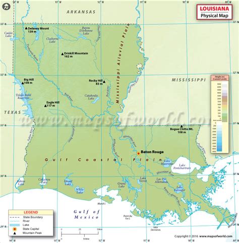 Physical Map Of Louisiana Louisiana Physical Map