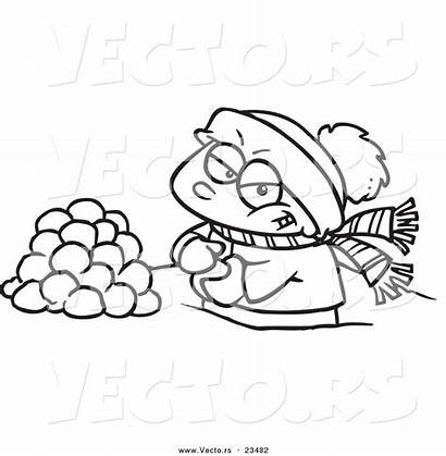 Coloring Snowballs Fight Outline Cartoon Boy Making