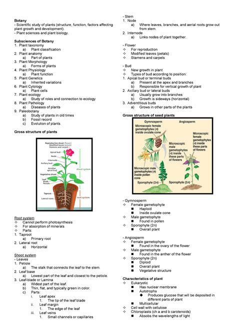 Botany Lecture Notes 1 Botany Scientific Study Of Plants Structure
