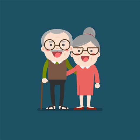 Personaje Plano De Pareja De Ancianos Mayores Jubilados Abuelo Y