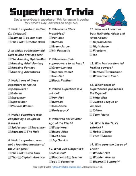 Print out this list of a through z letters, print one copy for each guest. Father's Day Present: Superhero Trivia Game | SRP2015 | Pinterest | Trivia games, Trivia and ...