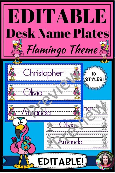 Editable Desk Name Plates Flamingo Themed Your Students Will Love