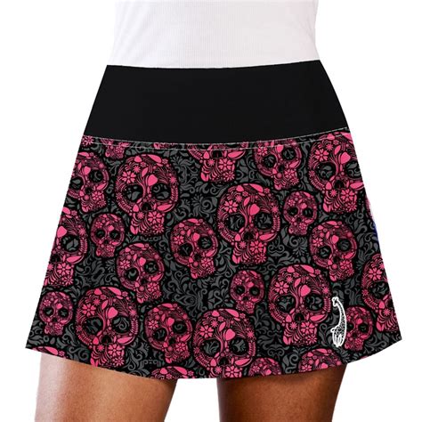 Lacoasports Pink Skulls Womens Tennis Skirt Blackpink