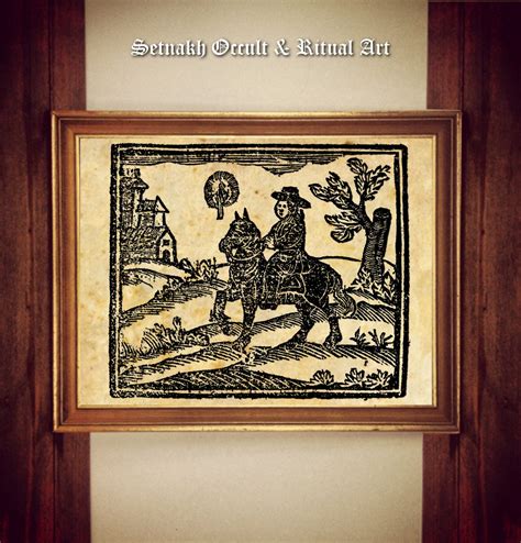 Witchcraft A Man On Horseback Medieval Woodcut Print Black Etsy