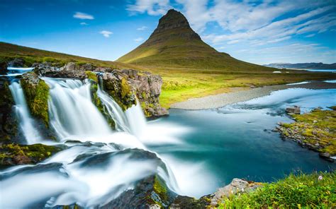 Herunterladen Hintergrundbild Island 4k Wasserfall Fluss Bergen Reykjavik Mit Einer