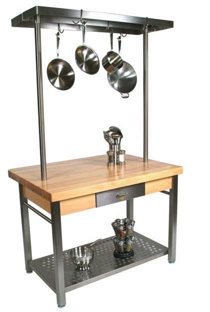 Custom crafted pot rack with forged steel hardware | etsy. Butcher Block Kitchen Island | John Boos Islands