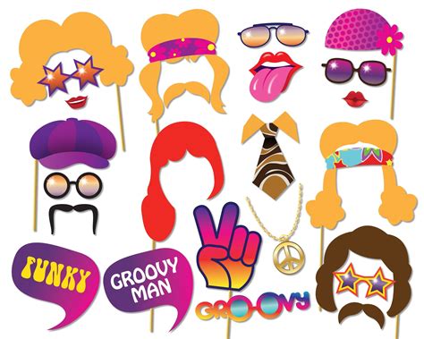 70s Party Photo Booth Props Set 24 Piece Printable 1970s Etsy