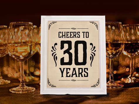 Cheers To 30 Years Sign Printable 30th Birthday Decor Etsy