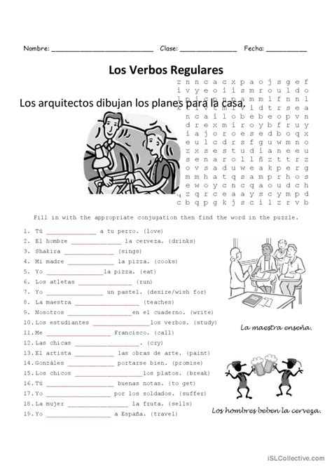 Los Verbos Regulares Español ELE hojas de trabajo pdf doc