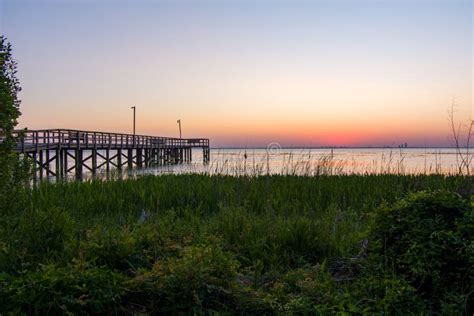 Bayfront Park Pier In Daphne Alabama At Sunset Stock Image Image Of