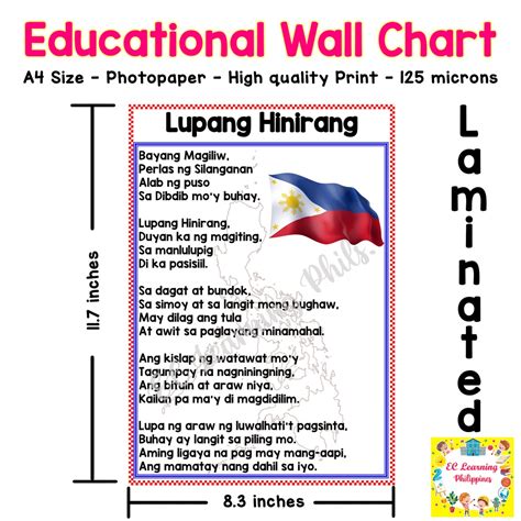 Lupang Hinirang Educational Laminated Chart A Size Shopee Porn Sex Picture