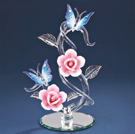 Butterflies Rose Vine Glass Figurine Butterfly Ts