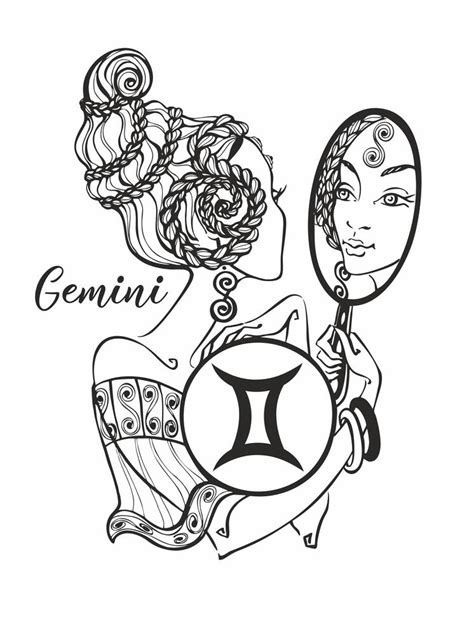 Zodiac Sign Gemini A Beautiful Girl Horoscope Astrology Coloring