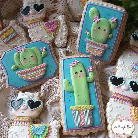 Cactus Cookies Cactus Decorated Cookies Summer Cookies Llama