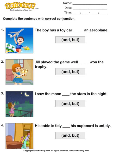 choose  correct conjunction worksheet turtle diary