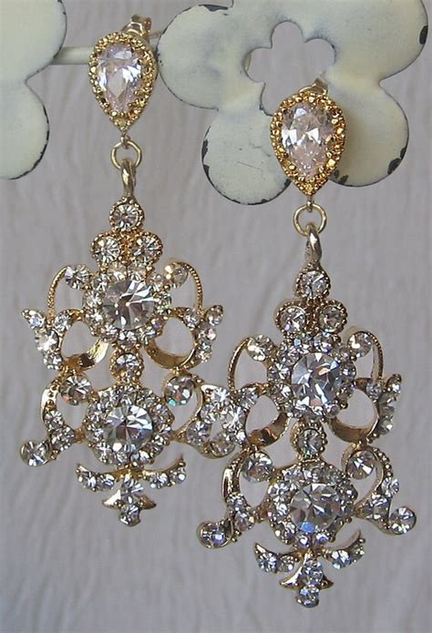 Rhinestone Gold Chandelier Earrings Gold Crystal Bridal