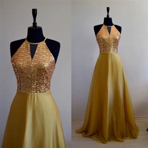 Charming Silk Georgettechiffon With Top Sequin Gold Bridesmaid Dress