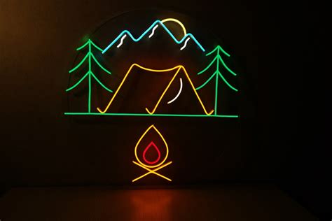 Mountain Tent Camping Neon Sign Wall Decor Camping Wall Art Etsy