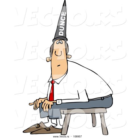 Vector Of Cartoon Chubby White Businessman Wearing A Dunce Hat And