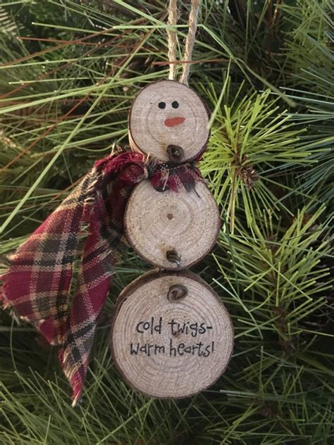 Primitive Christmas Snowman Wood Slice Ornament Rusty Wire Cold Twigs